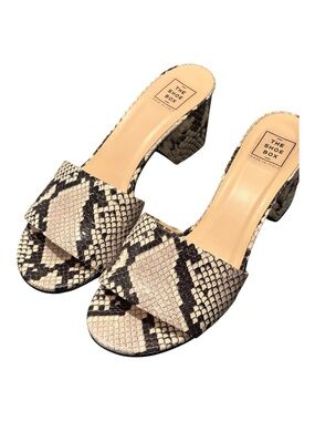 The Shoe Box Neutral Snake-Print Block Heel Slide Mules.